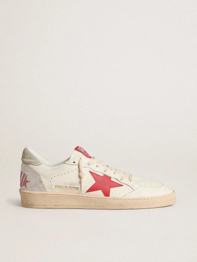 Zapatillas «Ball Star» para hombre de San Valentín con estrella de piel roja y letras rojas de Swarovski