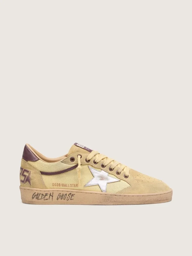 Zapatillas Ball Star para hombre en ante amarillo con estrella plateada e inserciones de malla amarilla