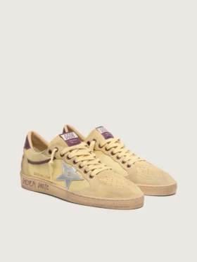 Zapatillas Ball Star para hombre en ante amarillo con estrella plateada e inserciones de malla amarilla