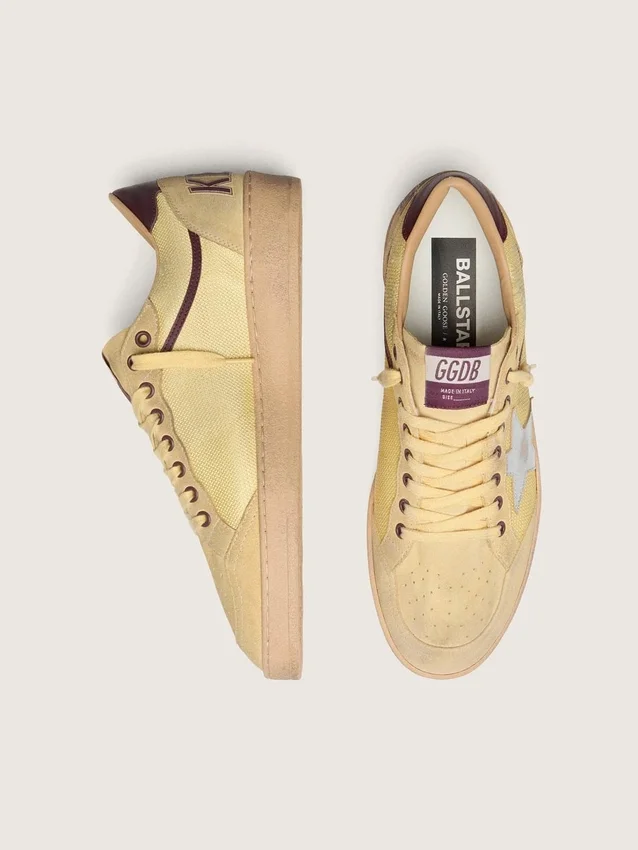 Zapatillas Ball Star para hombre en ante amarillo con estrella plateada e inserciones de malla amarilla