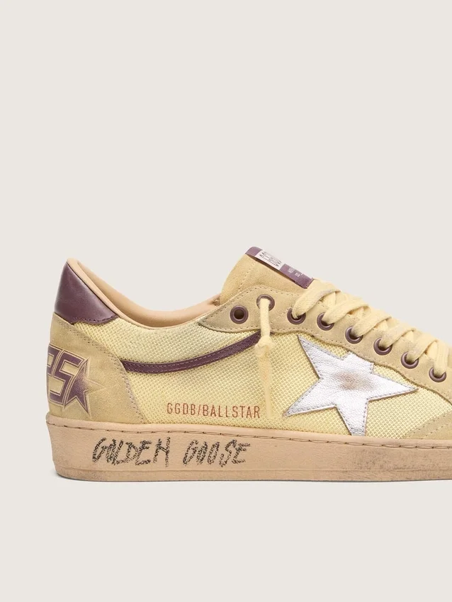 Zapatillas Ball Star para hombre en ante amarillo con estrella plateada e inserciones de malla amarilla