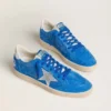 Zapatillas Ball Star para hombre en ante azul claro con tachuelas y estrella de piel metalizada plateada