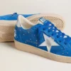 Zapatillas Ball Star para hombre en ante azul claro con tachuelas y estrella de piel metalizada plateada