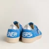 Zapatillas Ball Star para hombre en ante azul claro con tachuelas y estrella de piel metalizada plateada