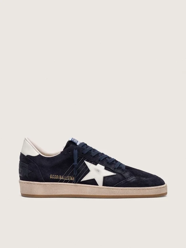 Zapatillas Ball Star para hombre en ante azul oscuro con estrella de piel blanca