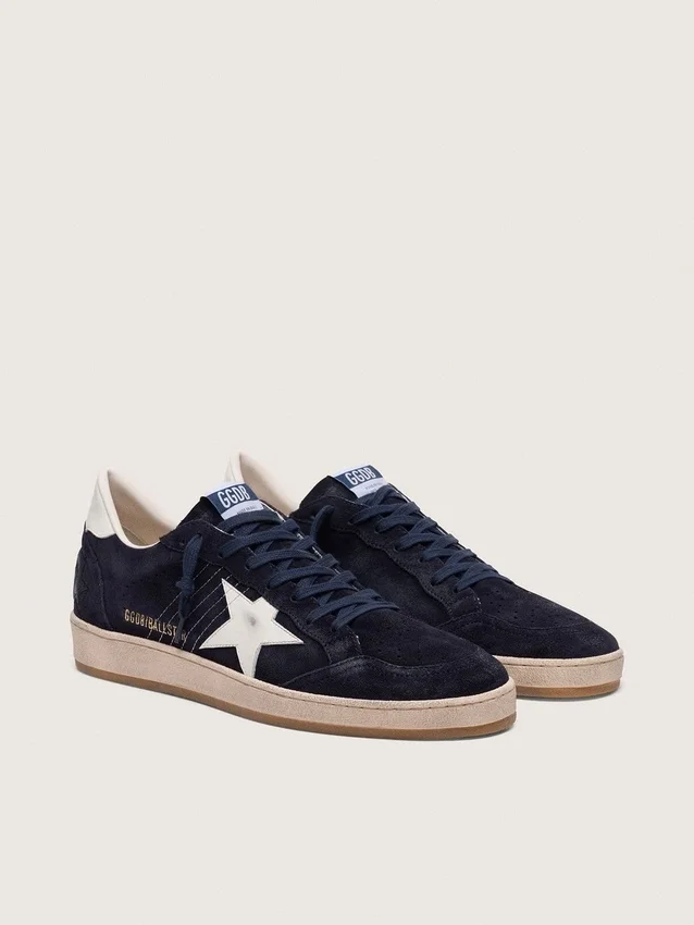 Zapatillas Ball Star para hombre en ante azul oscuro con estrella de piel blanca