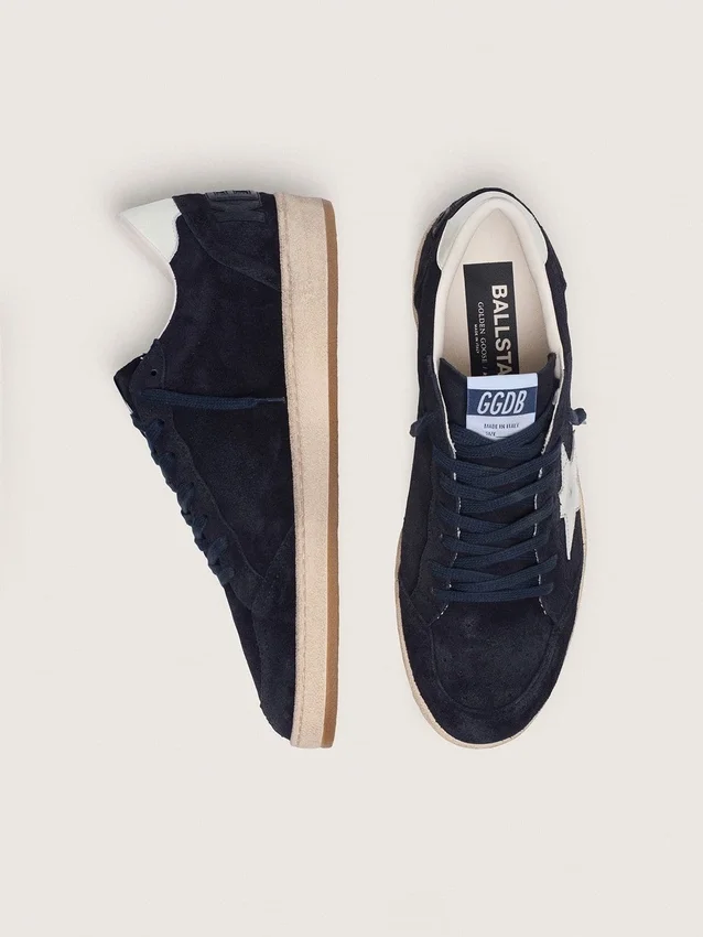 Zapatillas Ball Star para hombre en ante azul oscuro con estrella de piel blanca