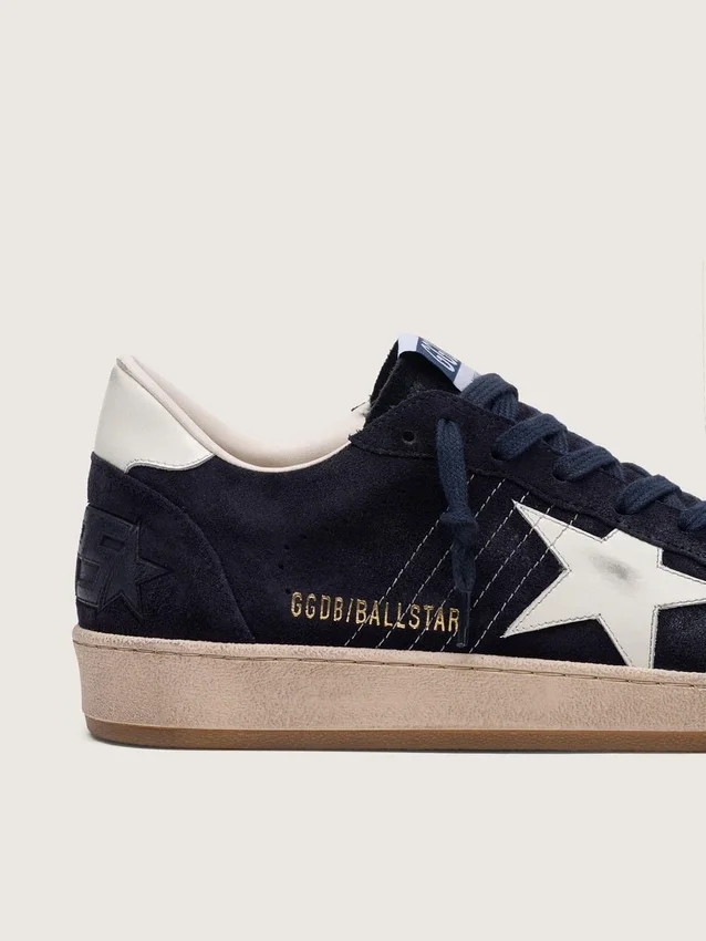Zapatillas Ball Star para hombre en ante azul oscuro con estrella de piel blanca