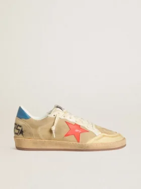 Zapatillas Ball Star para hombre en ante beige con estrella de piel coral y lengüeta del talón de napa azul