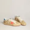 Zapatillas Ball Star para hombre en ante beige con estrella de piel coral y lengüeta del talón de napa azul