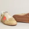 Zapatillas Ball Star para hombre en ante beige con estrella de piel coral y lengüeta del talón de napa azul