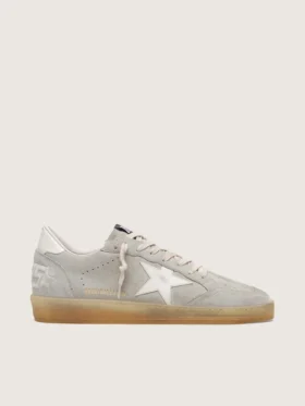 Zapatillas Ball Star para hombre en ante gris claro con estrella de piel blanca