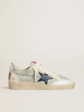 Zapatillas Ball Star para hombre en ante gris con estrella de nubuck azul y lengüeta del talón de piel laminada