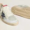 Zapatillas Ball Star para hombre en ante gris con estrella de nubuck azul y lengüeta del talón de piel laminada