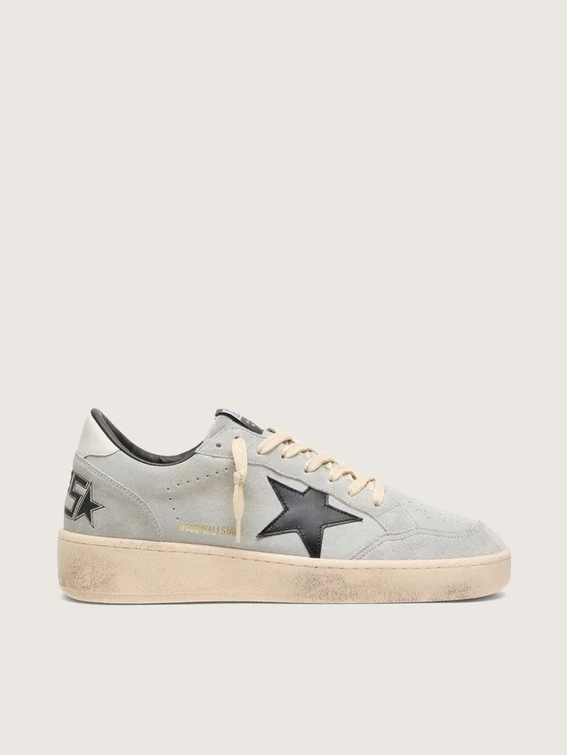 Zapatillas Ball Star para hombre en ante gris con estrella de piel negra