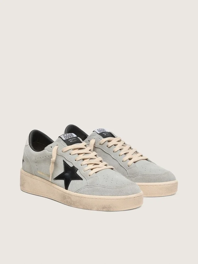 Zapatillas Ball Star para hombre en ante gris con estrella de piel negra