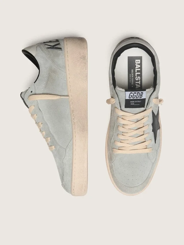 Zapatillas Ball Star para hombre en ante gris con estrella de piel negra