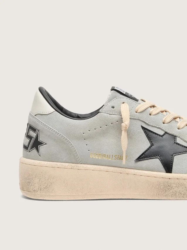 Zapatillas Ball Star para hombre en ante gris con estrella de piel negra