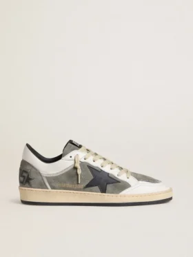 Zapatillas Ball Star para hombre en ante gris con estrella de piel negra e inserciones de piel napa blanca