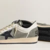 Zapatillas Ball Star para hombre en ante gris con estrella de piel negra e inserciones de piel napa blanca