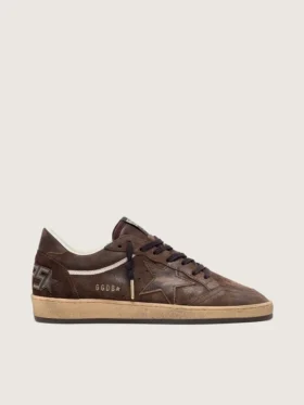 Zapatillas Ball Star para hombre en ante marrón con estrella y lengüeta en el talón de piel marrón