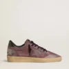 Zapatillas Ball Star para hombre en ante morado con estrella con tachuelas plateadas y lengüeta trasera «naplak» negra