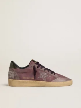 Zapatillas Ball Star para hombre en ante morado con estrella con tachuelas plateadas y lengüeta trasera «naplak» negra