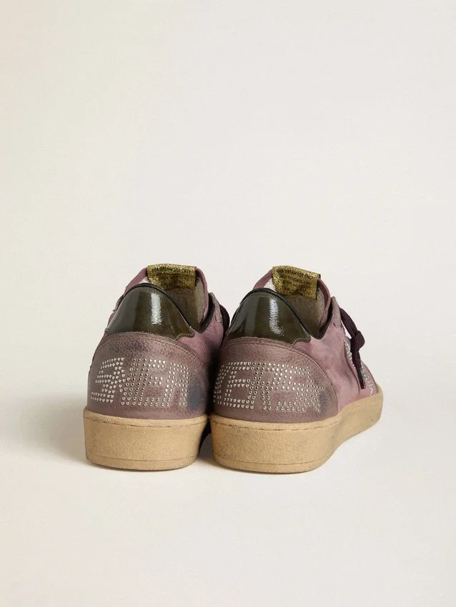 Zapatillas Ball Star para hombre en ante morado con estrella con tachuelas plateadas y lengüeta trasera «naplak» negra