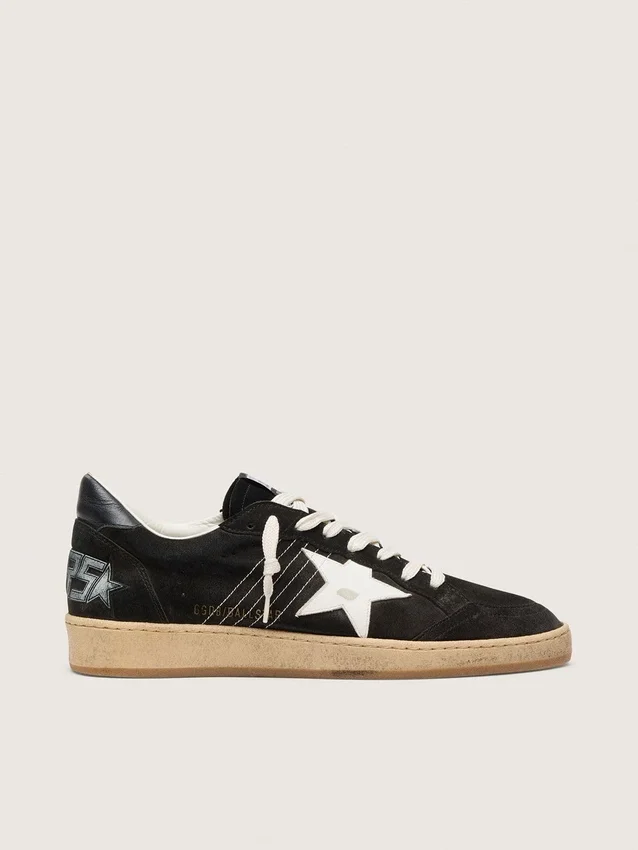 Zapatillas Ball Star para hombre en ante negro con estrella de piel blanca
