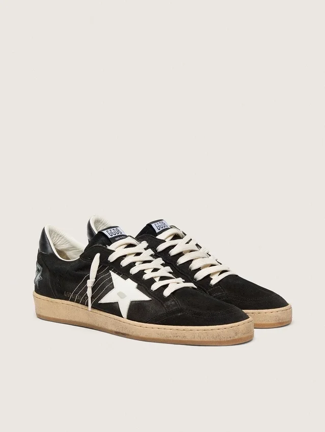 Zapatillas Ball Star para hombre en ante negro con estrella de piel blanca
