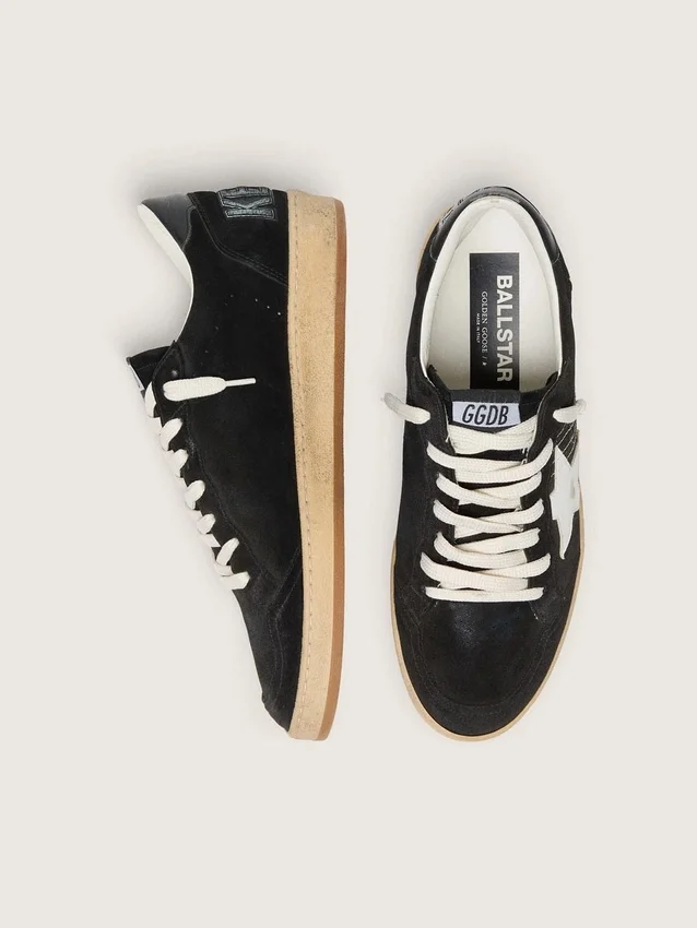 Zapatillas Ball Star para hombre en ante negro con estrella de piel blanca