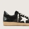 Zapatillas Ball Star para hombre en ante negro con estrella de piel blanca