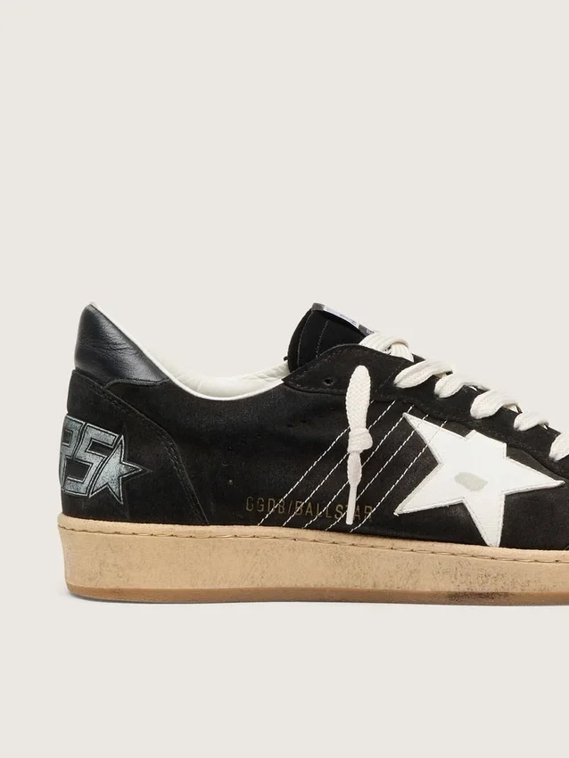 Zapatillas Ball Star para hombre en ante negro con estrella de piel blanca
