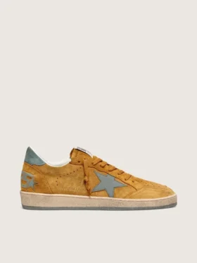 Zapatillas Ball Star para hombre en ante ocre con estrella de piel y lengüeta del talón de ante azul claro