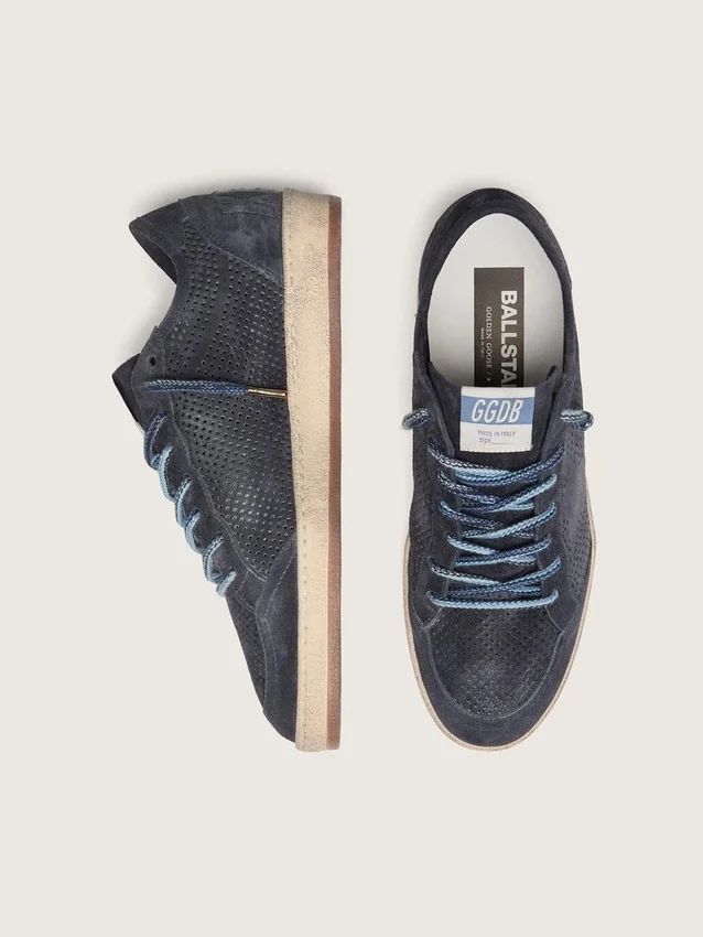 Zapatillas Ball Star para hombre en ante perforado azul oscuro con estrella de ante azul oscuro