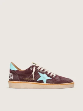 Zapatillas Ball Star para hombre en ante rojo oscuro con estrella y lengüeta del talón en azul claro