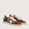 Zapatillas Ball Star para hombre en ante rojo oscuro con estrella y lengüeta del talón en azul claro
