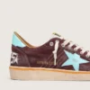 Zapatillas Ball Star para hombre en ante rojo oscuro con estrella y lengüeta del talón en azul claro