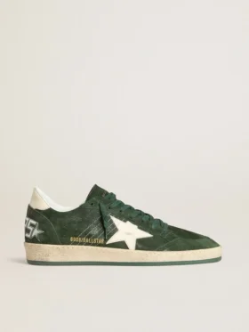 Zapatillas Ball Star para hombre en ante verde con estrella de cuero blanco y lengüeta en el talón