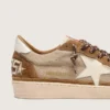 Zapatillas Ball Star para hombre en lana con estrella de piel color crema e inserciones de piel encerada marrón