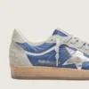 Zapatillas Ball Star para hombre en nailon azul vaquero con inserciones de ante gris claro y estrella de piel plateada metalizada