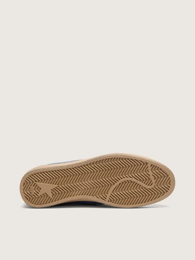Zapatillas Ball Star para hombre en nailon azul vaquero con inserciones de ante gris claro y estrella de piel plateada metalizada