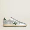 Zapatillas Ball Star para hombre en nailon plateado con estrella de piel verde y lengüeta en el talón