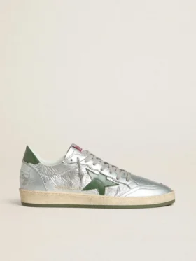 Zapatillas Ball Star para hombre en nailon plateado con estrella de piel verde y lengüeta en el talón
