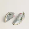 Zapatillas Ball Star para hombre en nailon plateado con estrella de piel verde y lengüeta en el talón