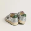 Zapatillas Ball Star para hombre en nailon plateado con estrella de piel verde y lengüeta en el talón