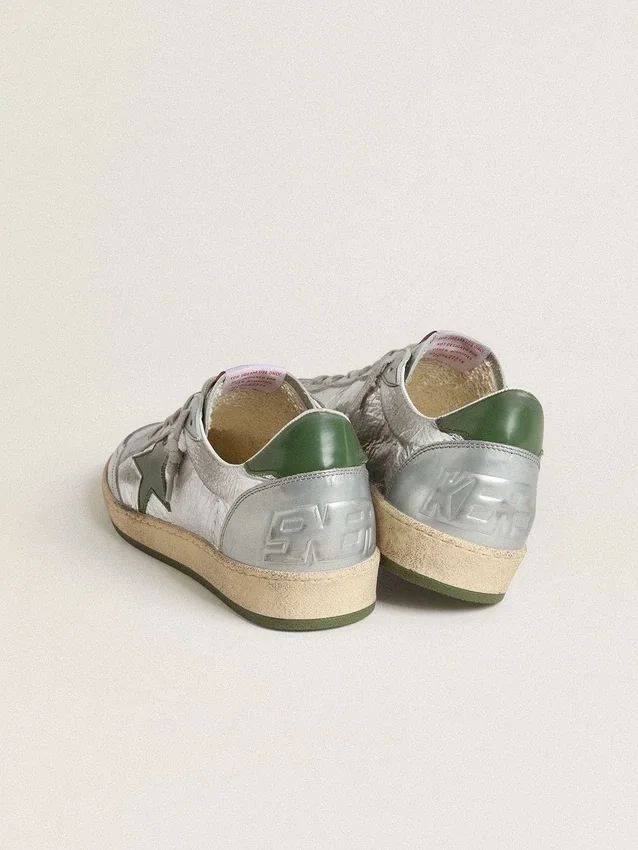 Zapatillas Ball Star para hombre en nailon plateado con estrella de piel verde y lengüeta en el talón