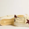 Zapatillas Ball Star para hombre en napa beige con estrella de malla burdeos y lengüeta en el talón