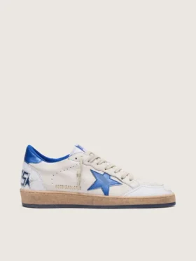 Zapatillas Ball Star para hombre en napa blanca con estrella y lengüeta del talón azules