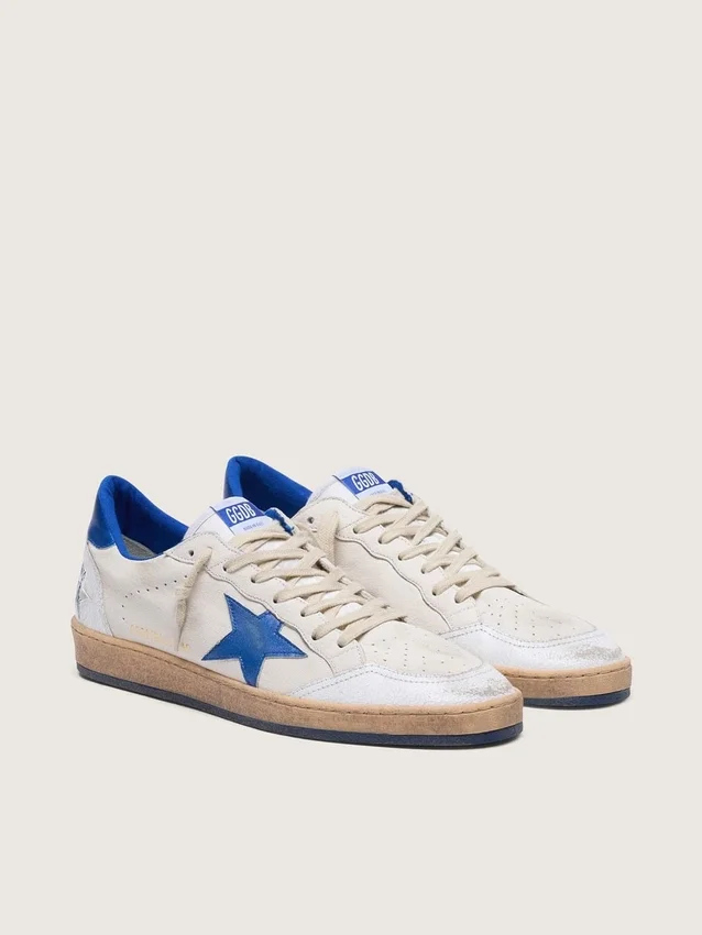 Zapatillas Ball Star para hombre en napa blanca con estrella y lengüeta del talón azules